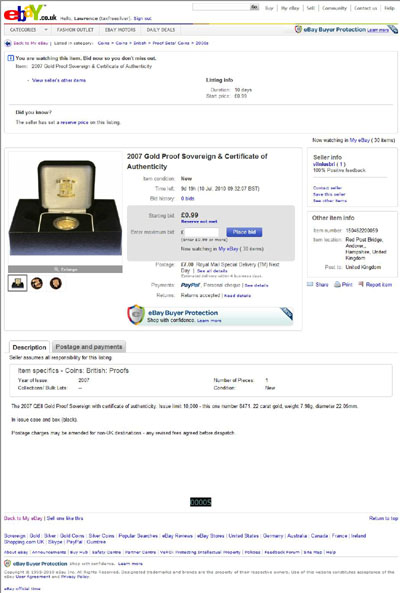 vilniusbri 2007 Gold Proof Sovereign eBay Auction Listing